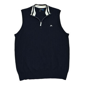 J.LINDEBERG Edi 2.0 Tour Merino Sweater Vest Mens XL 1/4 Zip Navy Golf Knit